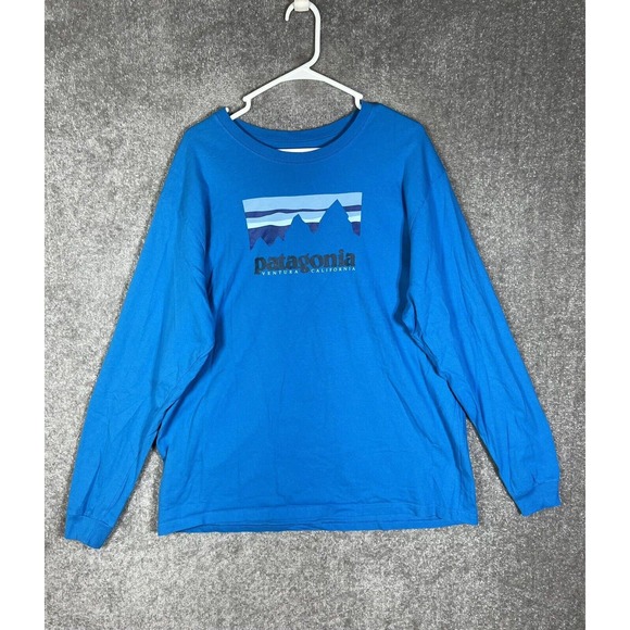 Patagonia Shop Sticker Ventura CA T-Shirt Mens‎ XL Regular Fit Blue Long Sleeve - Picture 1 of 16